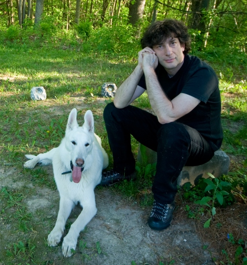 Neil Gaiman and his dog, Cabal. Photo by Kyle Cassidy.